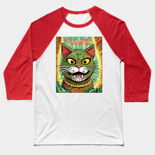 Tiki God Ku Cat Baseball T-Shirt by Kingrocker Clothing